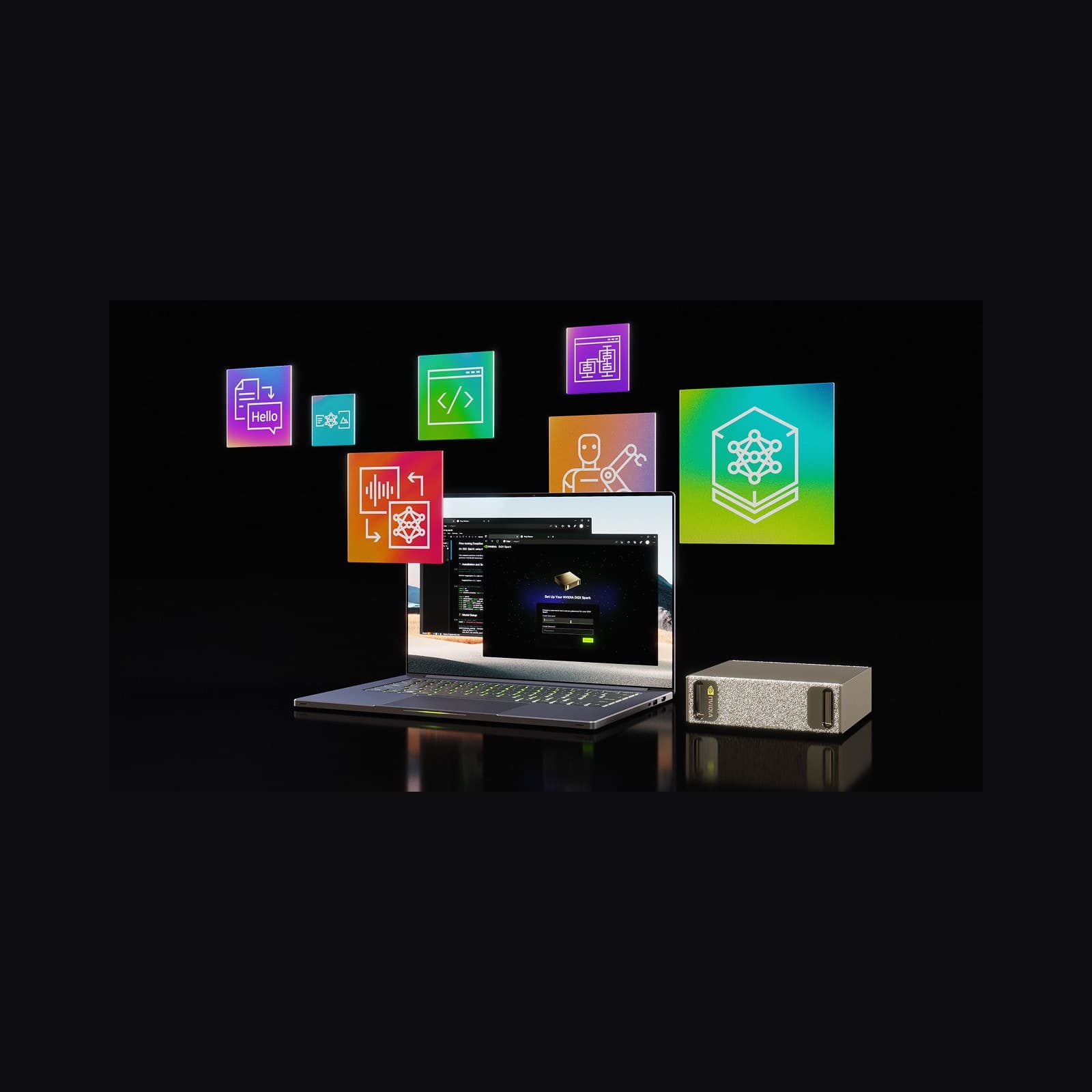 NVIDIA DGX Spark with the AI workflows it runs locally: LLMs, code generation, robotics and data science